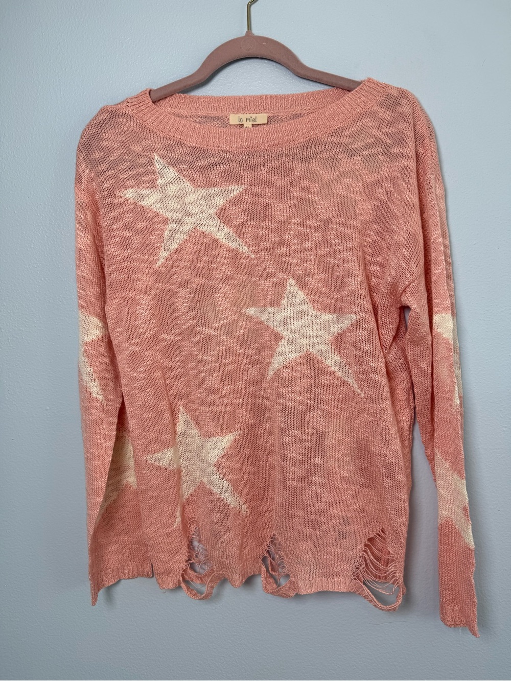 LA MIEL Pink Star-Print Scoop Neck Sweater